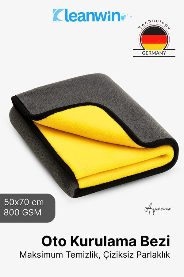 Kleanwin Aquamax Mikrofiber Oto Kurulama Havlusu 50X70 Cm, 800 Gsm | Emici Araç Yıkama Ve Cam Temizlik Bezi - Image 1