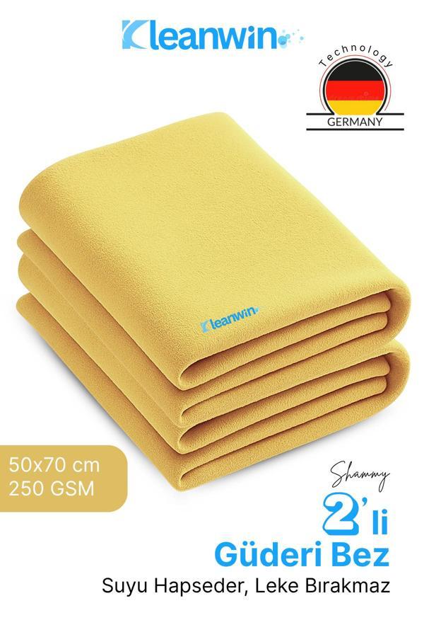 Kleanwin Shammy 2’Li Set Gold Güderi 50X70 Cm Oto Kurulama Bezi – Ultra Emici, Çizmez Ve Dayanıklı Araç Bezi - Image 1