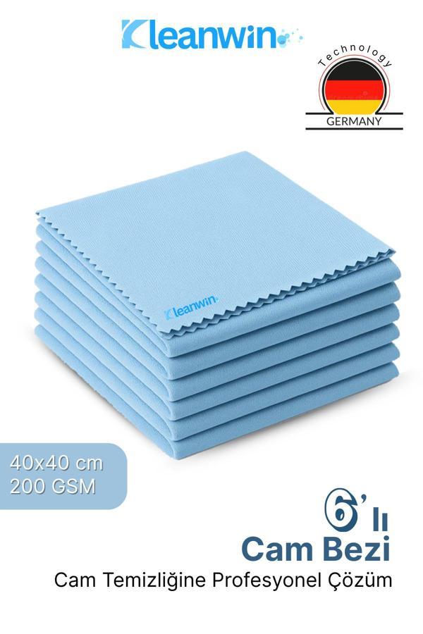 Kleanwin Vista 6'Lı Mikrofiber Cam Bezi Seti 40X40 Cm, 200 Gsm | Açık Mavi Renk Araç Ve Ev Cam Temizlik Bezi - Image 1