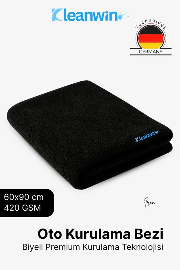 Kleanwin Iron 60X90Cm Mikrofiber Kurulama Bezi 420 Gsm Siyah Biyeli Premium Oto Kurulama Havlusu - Image 1
