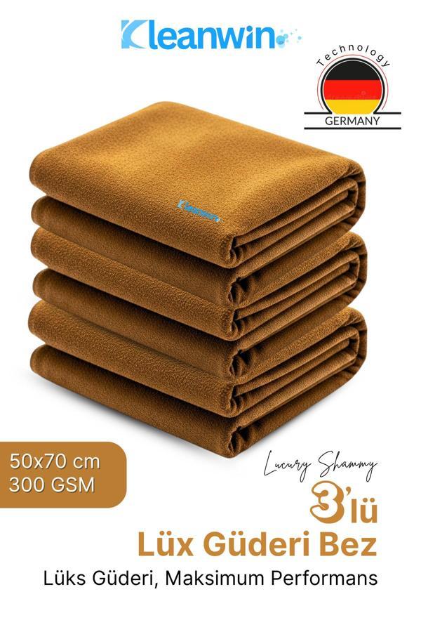 Kleanwin Luxury Shammy 3’Lü Set Lüx Güderi 50X70 Cm 300 Gsm Oto Kurulama Bezi – Araç Yıkama Ve Cam Bezi - Image 1