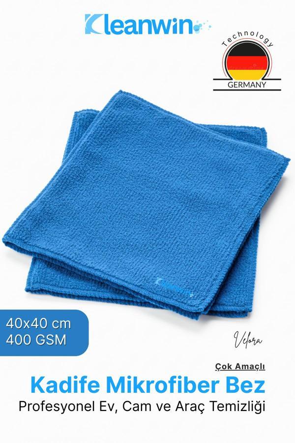 Kleanwin Velora Mavi Kadife Mikrofiber Bez 40X40Cm 400 Gsm – Ev, Mutfak Ve Araç Çok Amaçlı Temizlik Bezi - Image 1