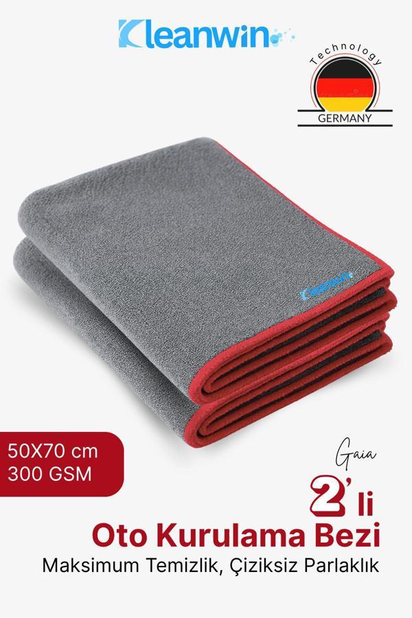 Kleanwin Gaia 2'Li 50X70Cm Mikrofiber Kurulama Bezi 300 Gsm | Oto Kurulama Havlusu, Araç Ve Cam Temizlik Bezi - Image 1