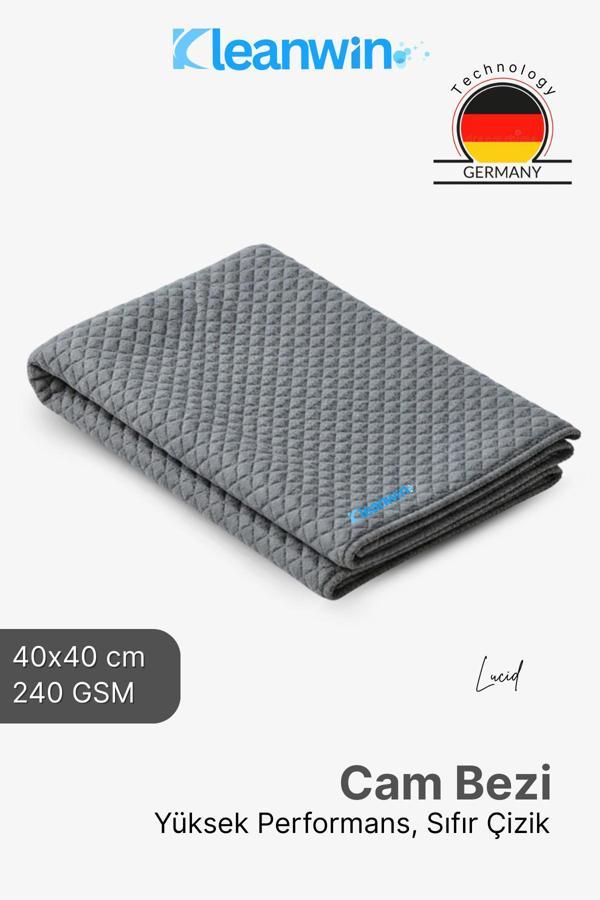 Kleanwin Lucid Mikrofiber Araba Cam Bezi 40X40 Cm – Gri, İz Bırakmaz Cam Silme Ve Kurulama Bezi - Image 1