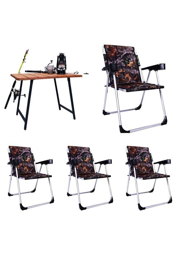 Alin Metal 4''Lü Lüks Bardaklı Kamp Sandalyesi Ve Masa Set - Image 1
