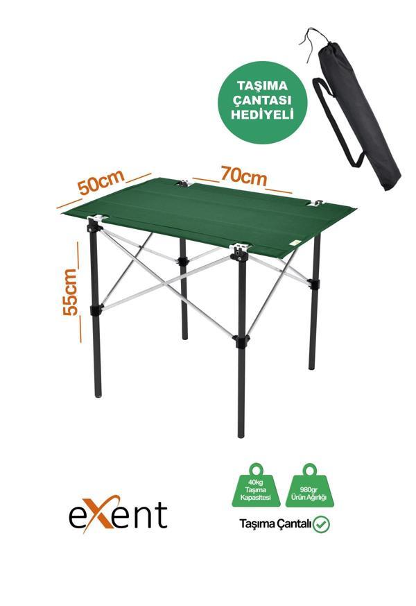 Exent 50x70 cm Kamp Masası Katlanabilir Masa, Piknik Masası, Siyah Taşıma Çantalı-PETROL YEŞİLİ - Image 1