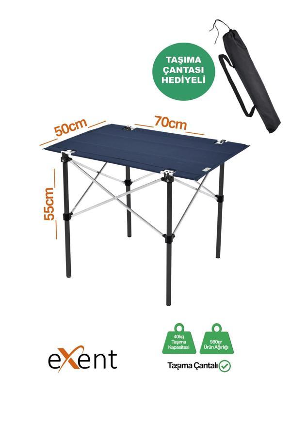 Exent 50x70 cm Kamp Masası Katlanabilir Masa, Piknik Masası, Siyah Taşıma Çantalı-LACİVERT - Image 1