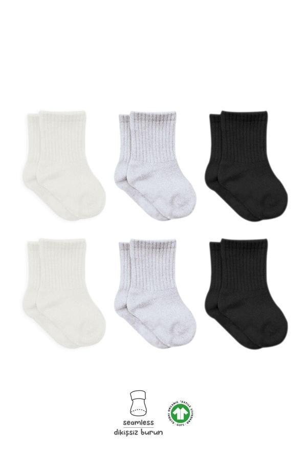 Bistyle Basic Penye Soket Çorap 6'Lı BS10101B Ekru Gri Siyah - Image 1