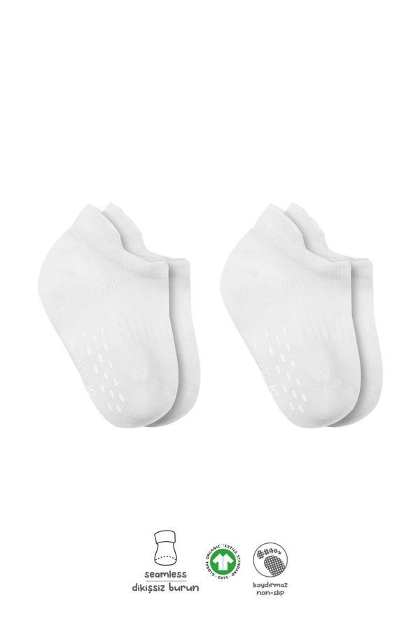 Bistyle 2'Li Sneakers Kaymaz Basic Penye Çorap BS20103 Beyaz Beyaz - Image 1