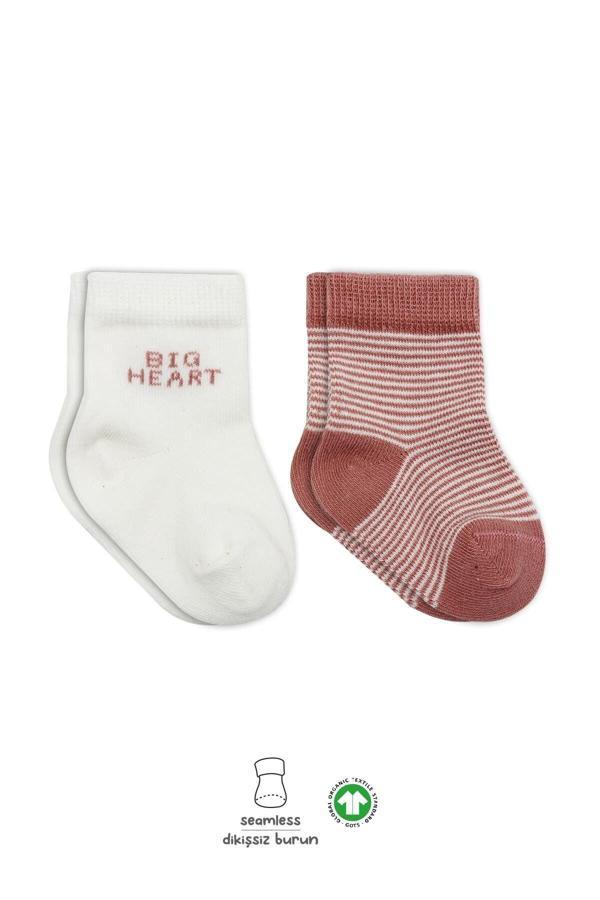 Bistyle Big Heart Penye Soket Çorap 2'Li BS10117 Pudra - Image 1