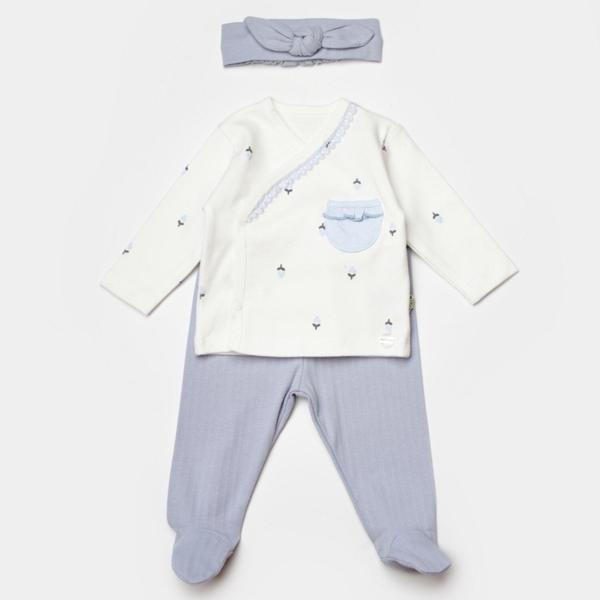 Bibaby Biorganic Love Floral 3 Parça Zıbın Seti 73346 Ekru Lila - Image 1