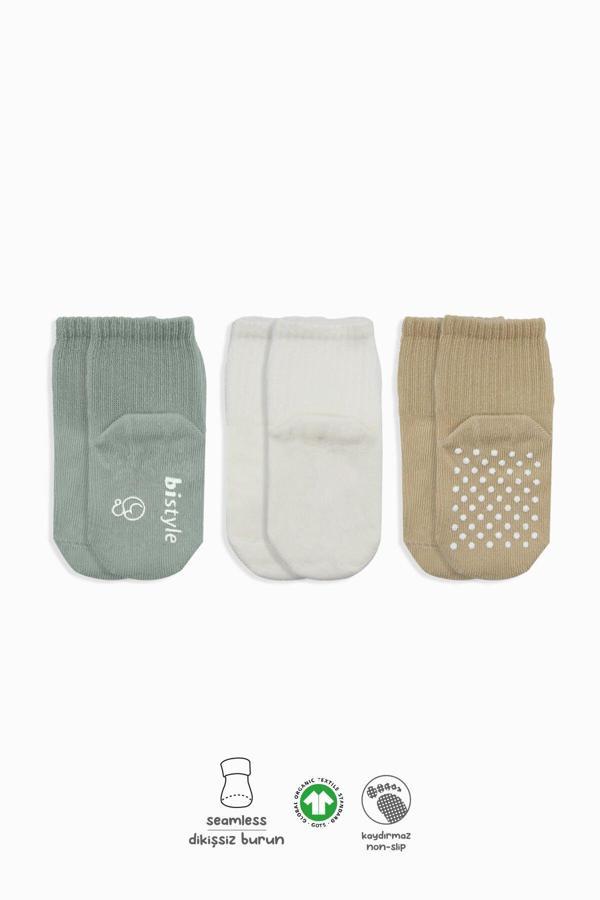 Bistyle Basic Kaymaz Penye Soket Çorap 3'Lü BS10106 Nil Ekru Bej - Image 1