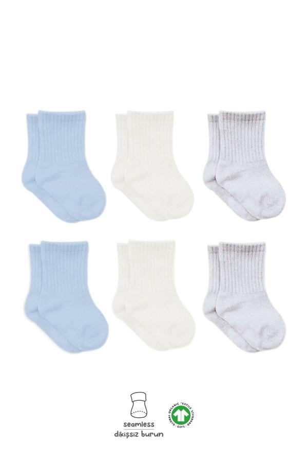 Bistyle Basic Penye Soket Çorap 6'Lı BS10101B Mavi Ekru Gri - Image 1