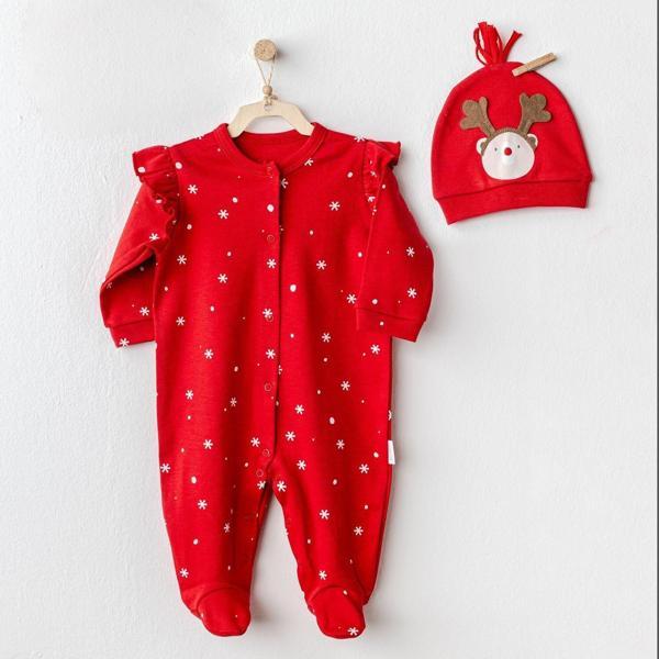 Andywawa AC25328 Happy Newyear Kadife Bebek Tulum Takım Red - Image 1