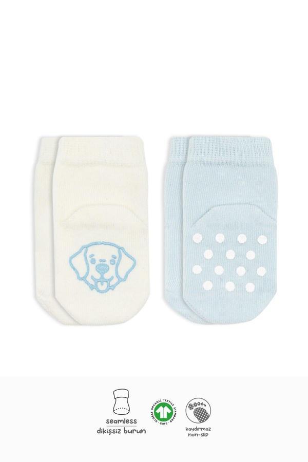 Bistyle 2'Li Hayvan Figürlü Kaymaz Soket Çorap 10104 Mavi Ekru - Image 1