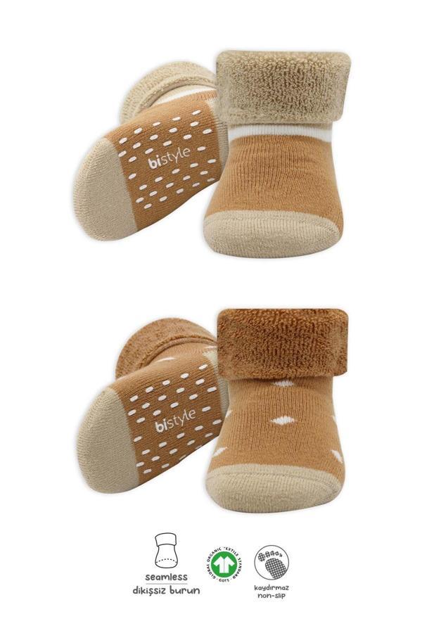 Bistyle Puanlı Kaymaz Havlu Soket Çorap 2'Li BS10502 Hardal - Image 1
