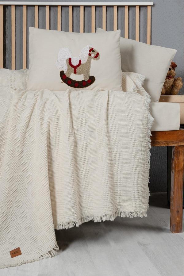 Kanz Bebek Waffle Müslin Nakışlı Pike Knz-021 Ponny - Image 1