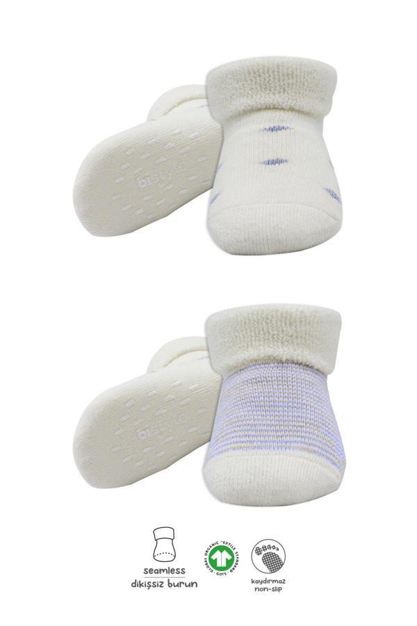 Bistyle 2'Li Havlu Soket Kaymaz Çorap 10504 İndigo Ekru - Image 1