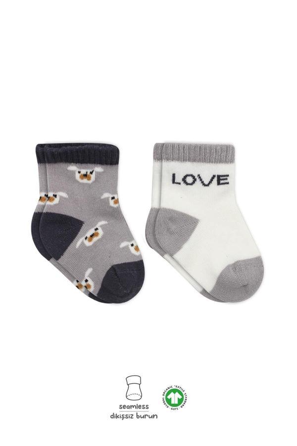 Bistyle Love Dog Penye Soket Çorap 2'Li BS10118 Gri - Image 1