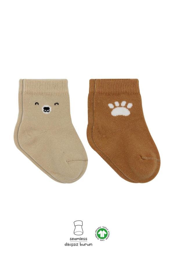 Bistyle Bear Penye Soket Çorap 2'Li BS10116 Bej - Image 1