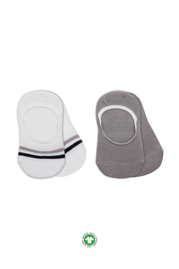 Bistyle 2'Li Penye Babet Silikon Çemberli Çorap 30102 Gri Beyaz - Image 1