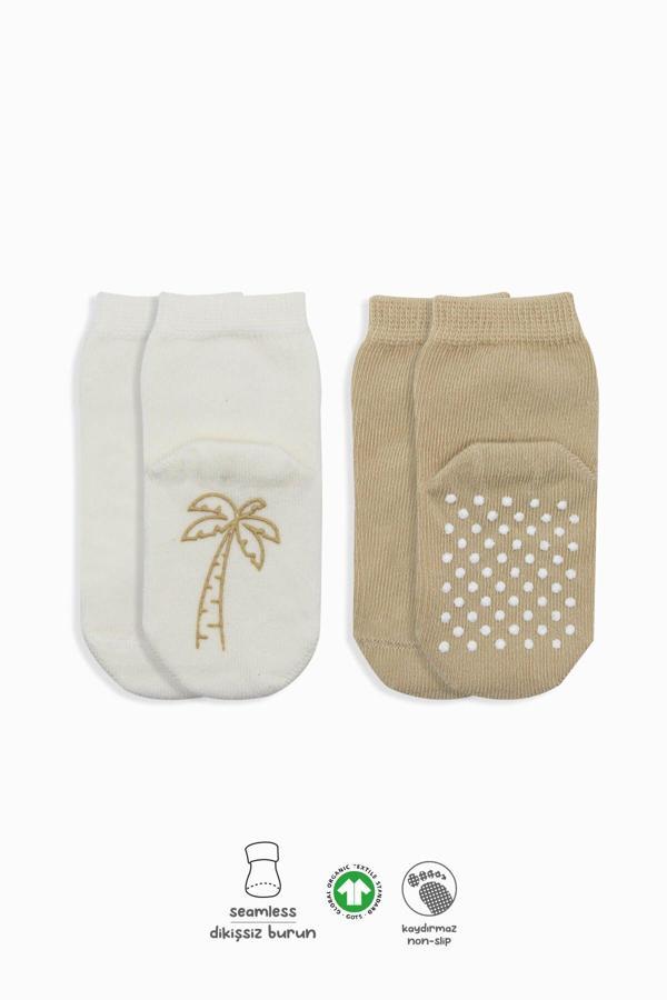 Bistyle Meyve Figürlü Kaymaz Soket Çorap 2'Li BS10105 Bej Ekru - Image 1