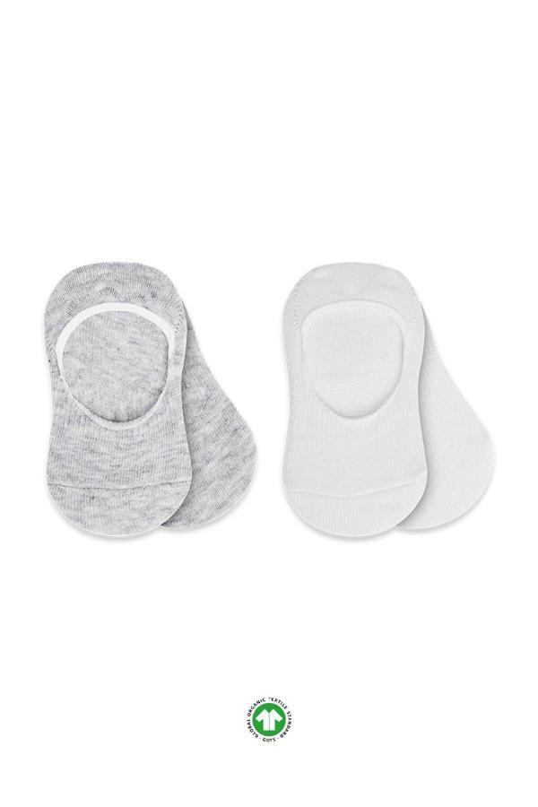 Bistyle 2'Li Penye Babet Silikonlu Basic Çorap 30104 Gri Beyaz - Image 1