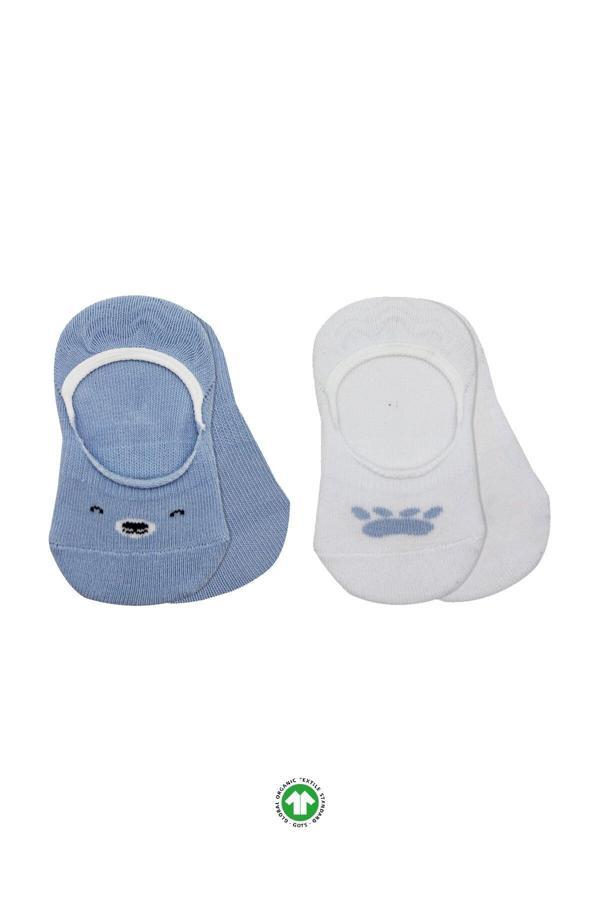 Bistyle 2'Li Babet Cute Face Penye Çorap 30103 Mavi-Beyaz - Image 1