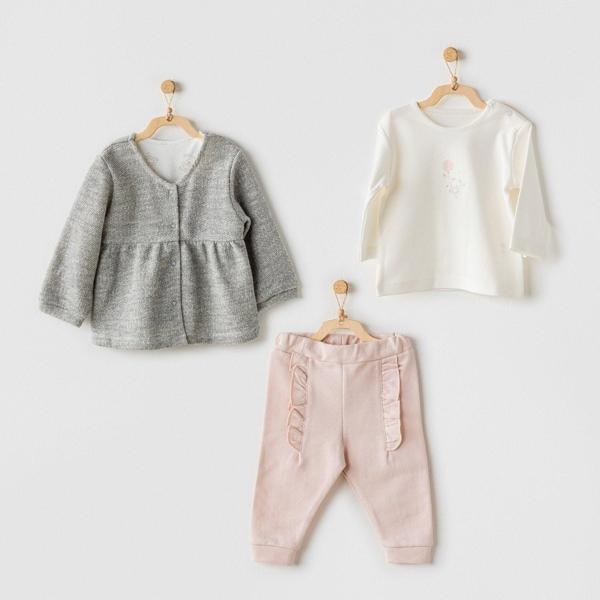 Andywawa AC24128 Ballerina 3lü Bebe Takım Grey Ecru Pink - Image 1