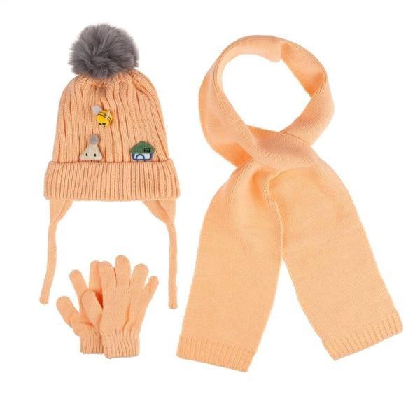 Kitti Bebe Kız Atkı Bere Eldiven Takım (1-4 Yaş) K24160-03 Şeftali - Image 1