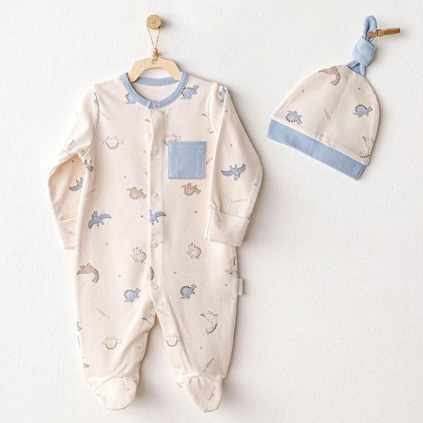 Andywawa AC25919 Romper Hat Set Dino Bebek Tulum Takım Beige - Image 1