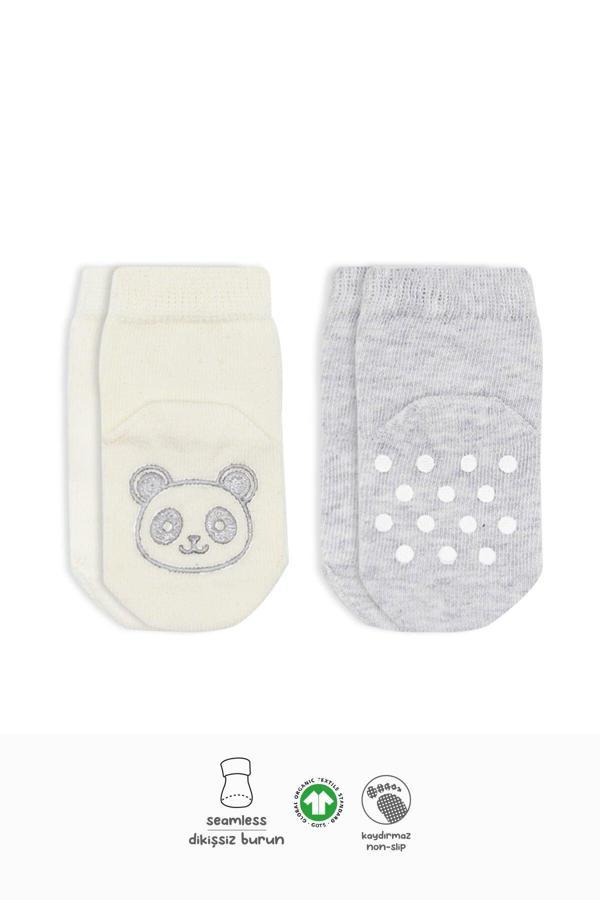 Bistyle 2'Li Hayvan Figürlü Kaymaz Soket Çorap 10104 Gri Ekru - Image 1