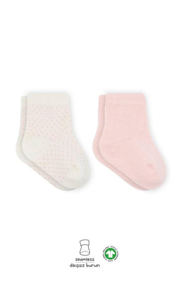 Bistyle Puan Derby Penye Soket Çorap 2'Li BS10103 Pembe Ekru - Image 1