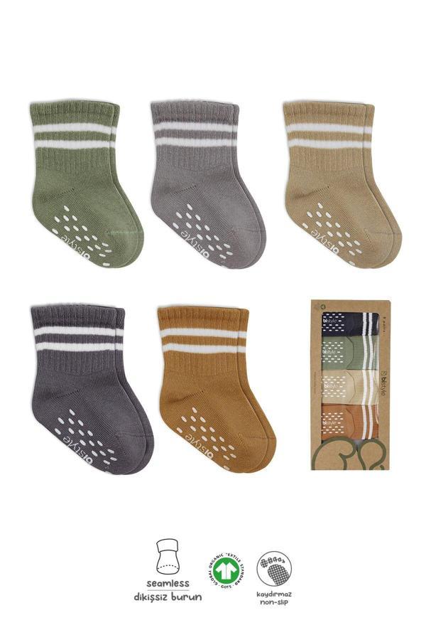 Bistyle 5'Li Penye Kaymaz Çember Soket Çorap 10122 Bej - Image 1