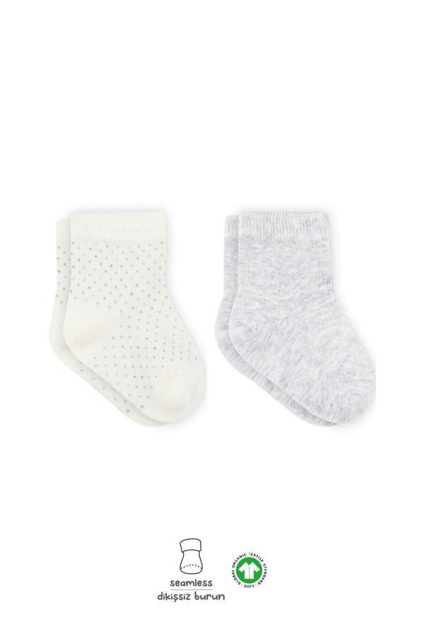 Bistyle Puan Derby Penye Soket Çorap 2'Li BS10103 Gri Ekru - Image 1