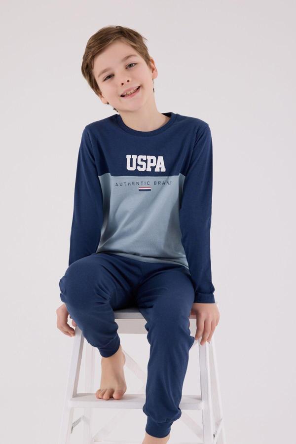 U.S. Polo Assn Uzun Kol Pijama Takım US2220-4 Koyu İndigo - Image 1