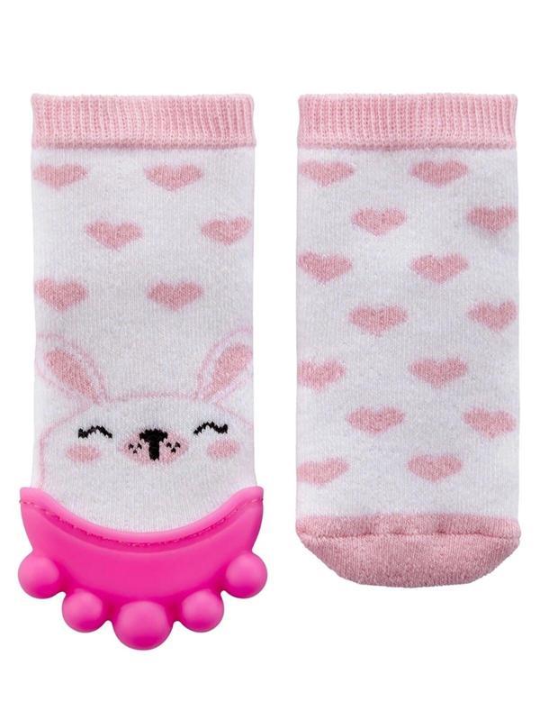 BabyJem Silikon Diş Kaşıyıcılı Havlu Bebek Çorap Pembe - Image 1