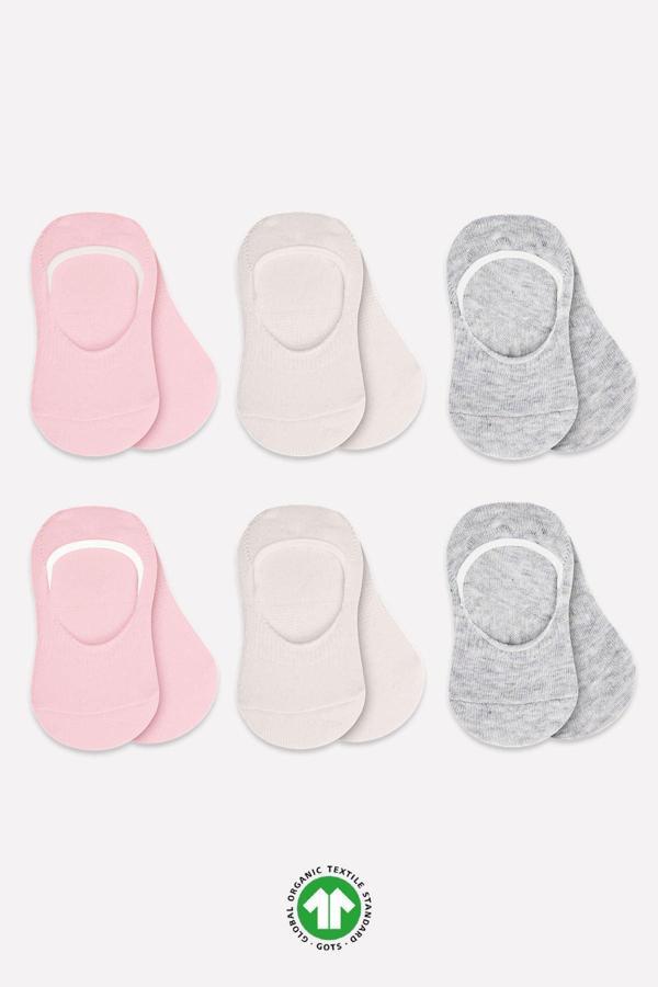 Bistyle 6'Lı Silikonlu Babet Penye Çorap BS30101B Pembe Ekru Gri - Image 1