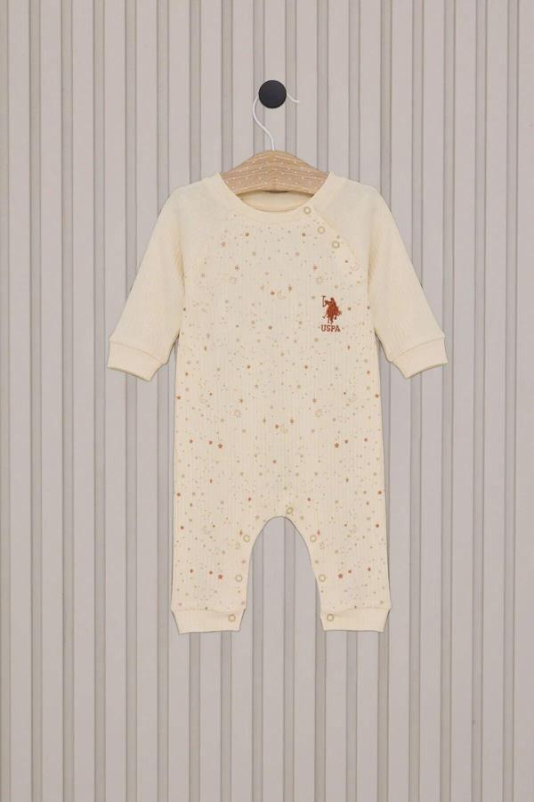 U.S.Polo Kız Bebek Uzun Kol Patiksiz Tulum USB2111 Krem - Image 1