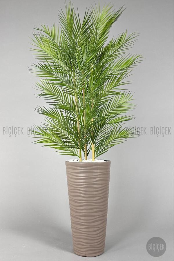 Biçiçek Yapay Areka Ağacı Palmiye Ağacı 33 Yapraklı Bambu Gövdeli Mocca Kumsal Saksı Salon Çiçeği 150Cm - Image 1