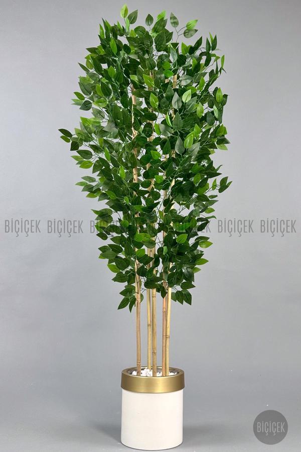 Biçiçek Yapay Ağacı 170Cm Krem Metal Saksıda Gold - Image 1