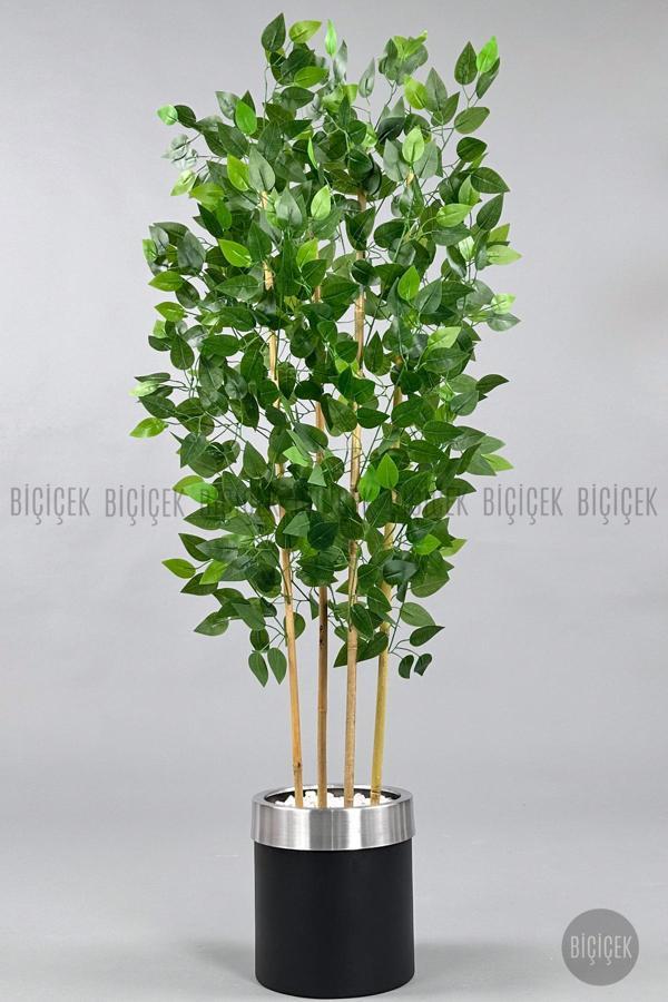 Biçiçek Yapay Benjamin Ağacı 140Cm Siyah Gümüş Metal Saksıda - Image 1