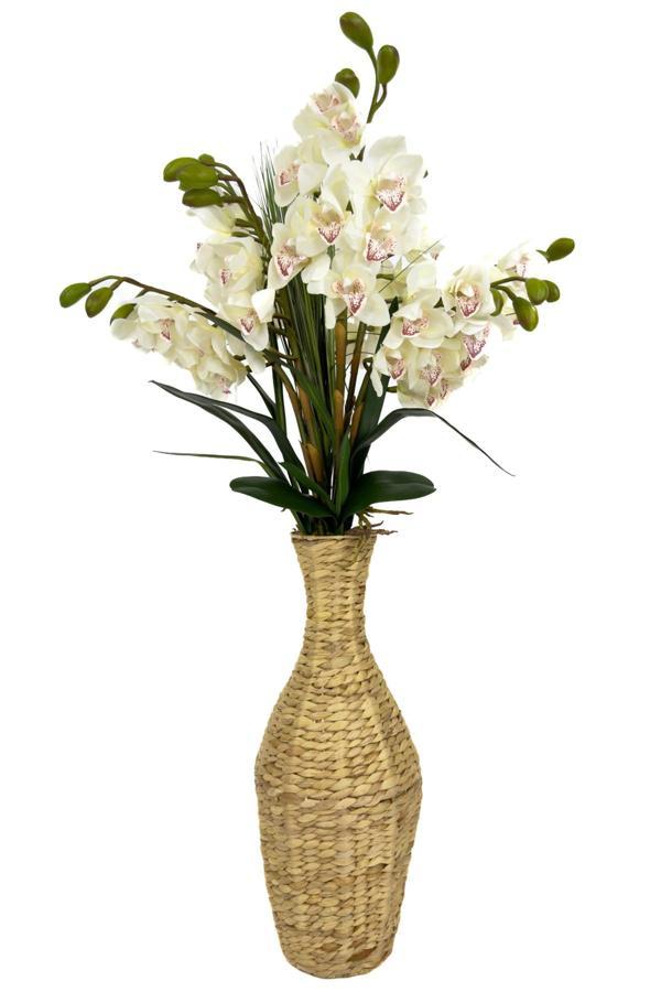 Biçiçek Luxury Beyaz Singapur Orkide 120 Cm Hasır Bohem Vazoda - Image 1