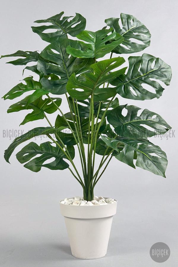 Biçiçek Yapay Çiçek Salon Bitkisi Monstera Deve Tabanı Kırıkbeyaz Renk Yalı Saksıda - Image 1