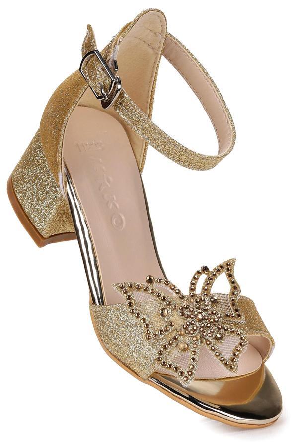  Zete Kum Simli Kız Çocuk 4 Cm Topuklu Sandalet Abiye Ayakkabı - Image 1