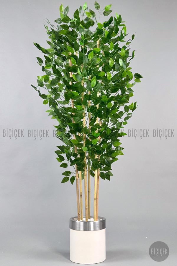 Biçiçek Yapay Benjamin Ağacı 170Cm Krem Metal Saksıda Gümüş - Image 1