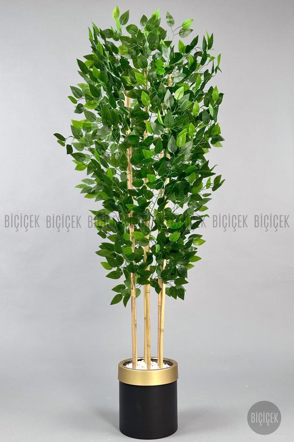 Biçiçek Yapay Benjamin Ağacı 170Cm Siyah Metal Saksıda Gold - Image 1