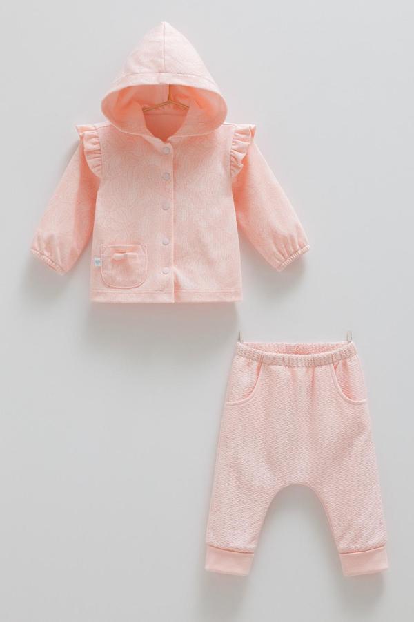 TINY LACE KAPÜŞONLU İKİLİ ALT ÜST TAKIM - CARAMELL  - TKK1890 - Pembe - 9 - 12 Ay - TKK1890-Pembe-9 - 12 Ay Pembe - Image 1