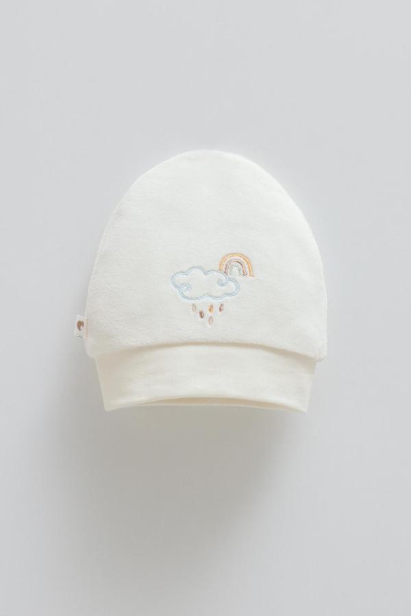 STAR POINT NAKIŞLI KADİFE BERE - CARAMELL  - SPE2161 - Ekru - 9 - 12 Ay - SPE2161-Ekru-9 - 12 Ay Ekru - Image 1