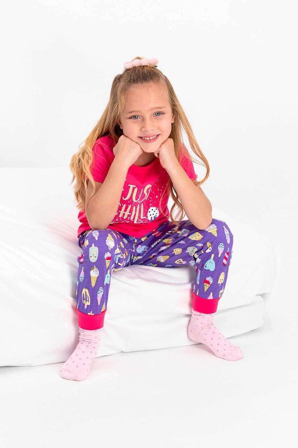 Roly Poly 2430 Kız Çocuk Just Chill Fuşya Kısa Kol Pijama Takımı - Image 1